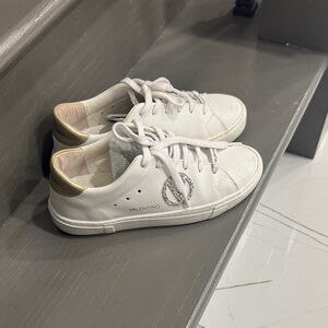Valentino White Sneakers with Gold Details